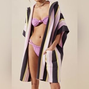 Free People All I Need Stripe Hooded Poncho One Size in Charcoal Combo